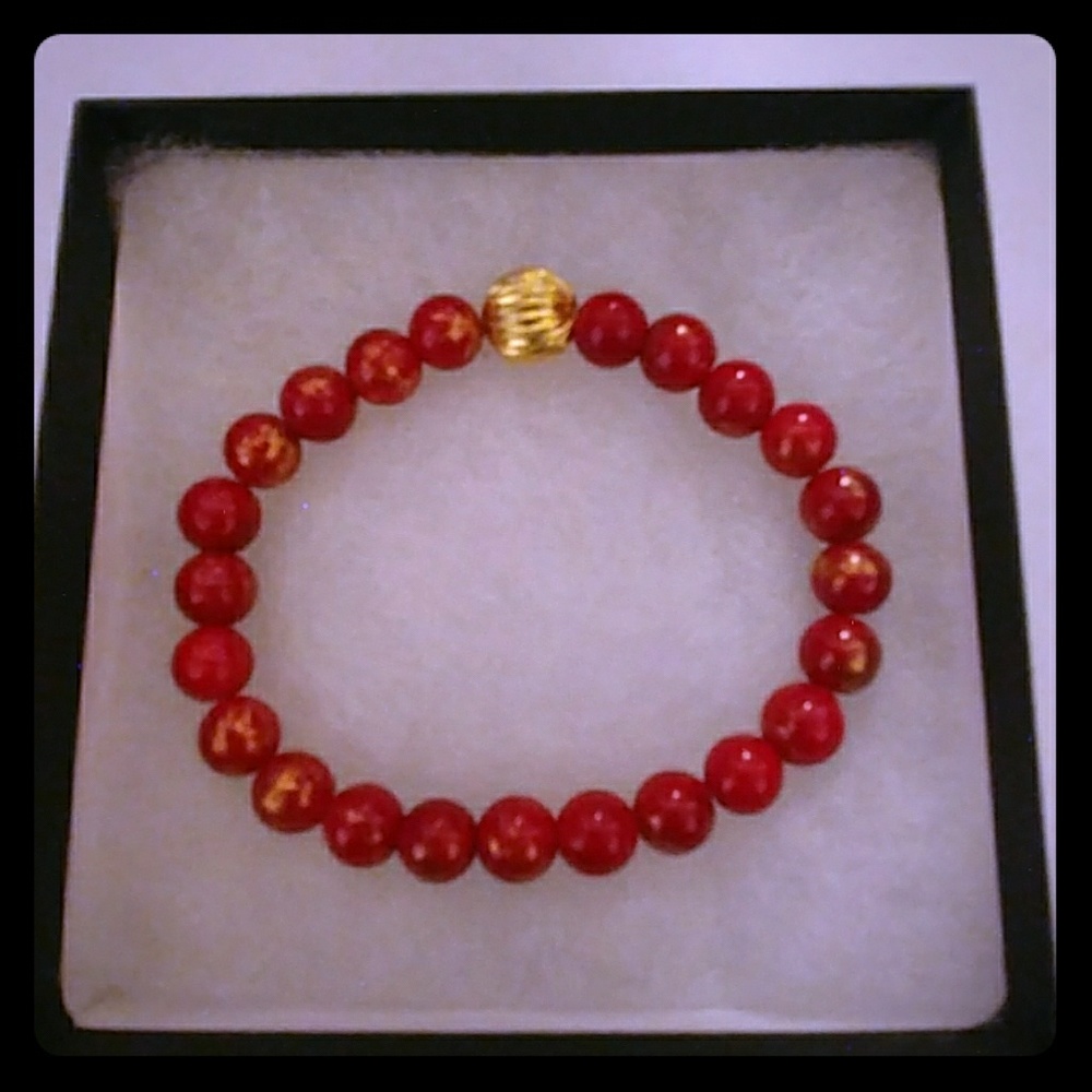 Red & Gold Jade Stone Bracelet
